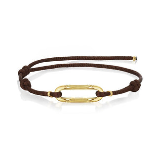 Link Bracelet on Brown Cord in 14kt Yellow Gold