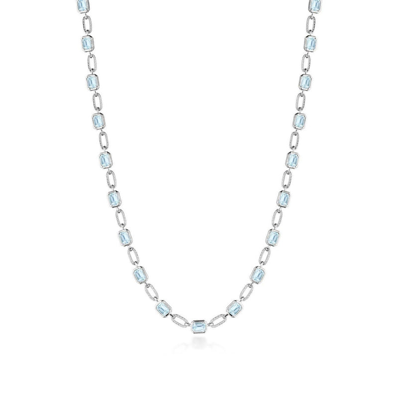 Sky Blue Topaz Link Necklace in 14kt White Gold