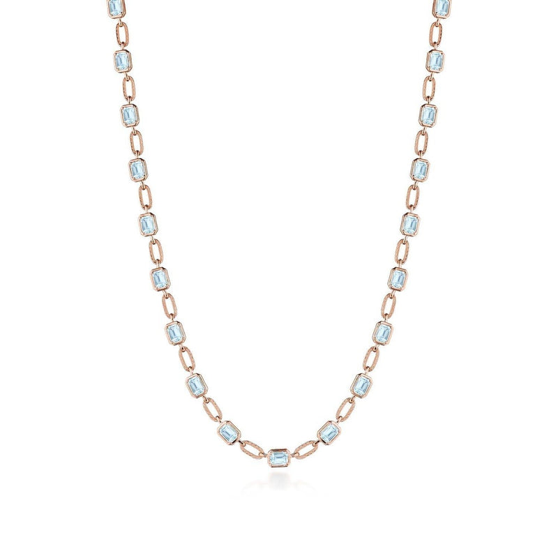 Sky Blue Topaz Link Necklace in 14kt Rose Gold