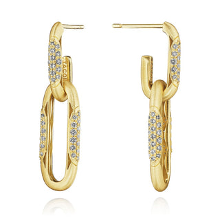 Double Link Earrings, Diamonds in 14kt Yellow Gold