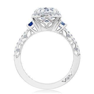 Cushion 3-Stone Engagement Ring with Blue Sapphire