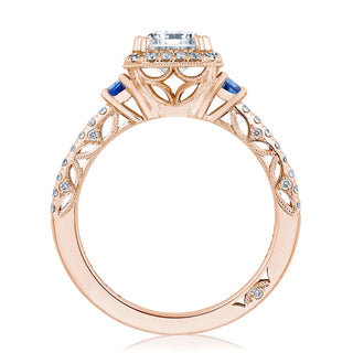 Emerald 3-Stone Engagement Ring with Blue Sapphires