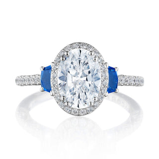 Oval 3-Stone Engagement Ring with Blue Sapphire