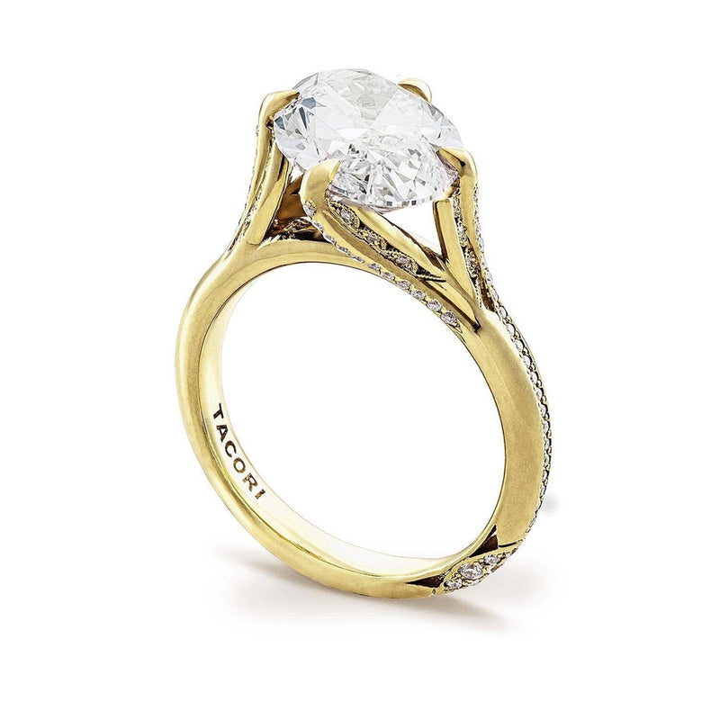 Diagonal Oval Pavé Crown Solitaire Engagement Ring
