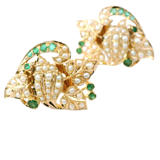 14KY PEARL/EMERALD EARRINGS