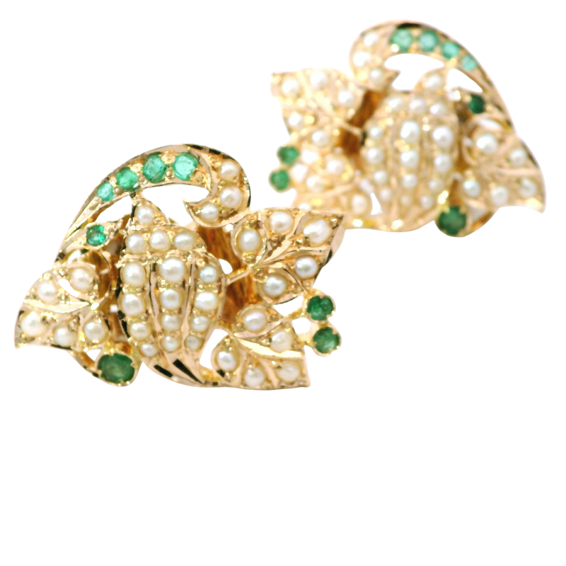 14KY PEARL/EMERALD EARRINGS