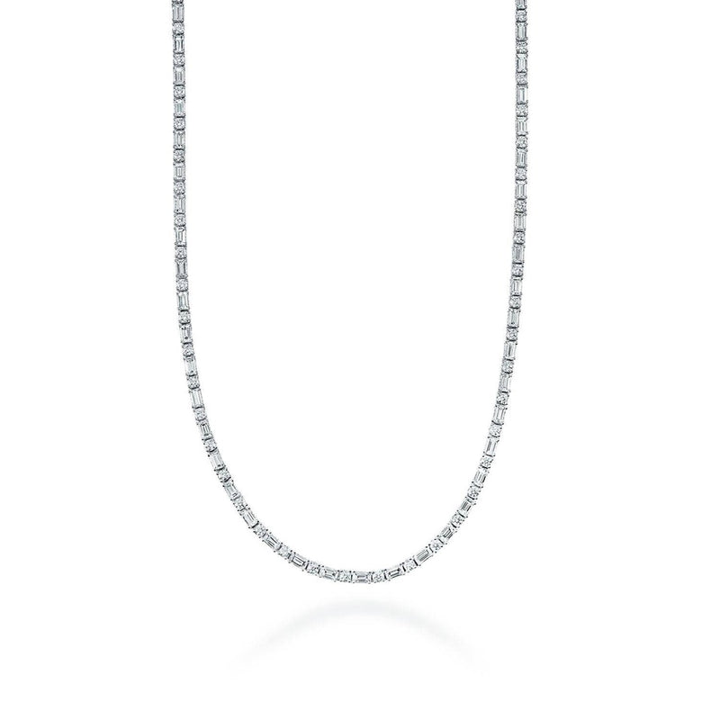 Diamond Tennis Necklace, Baguette & Round in 18kt White Gold