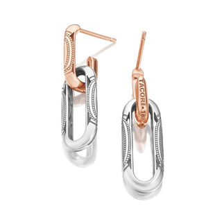Double Link Earrings, Milgrain Two-Tone in 18kt Rose and White Gold