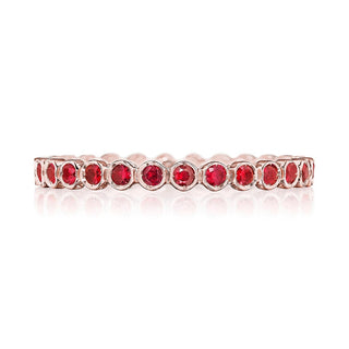 Round Bezel Droplet Wedding Band with Ruby in 14kt Yellow Gold
