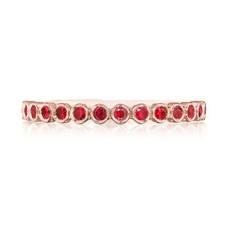 Round Bezel Droplet Wedding Band with Ruby in 14kt Yellow Gold