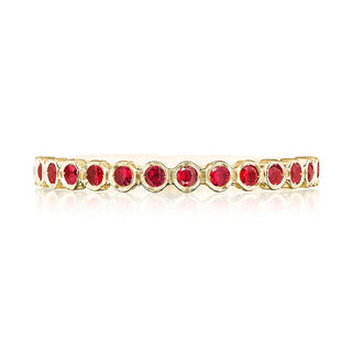 Round Bezel Droplet Wedding Band with Ruby in 14kt Yellow Gold