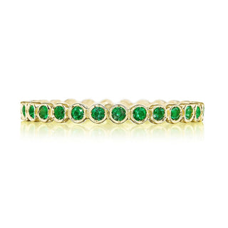Round Bezel Droplet Wedding Band with Emerald