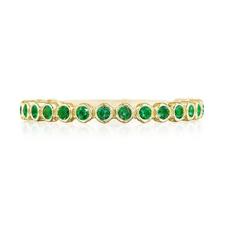 Round Bezel Droplet Wedding Band with Emerald