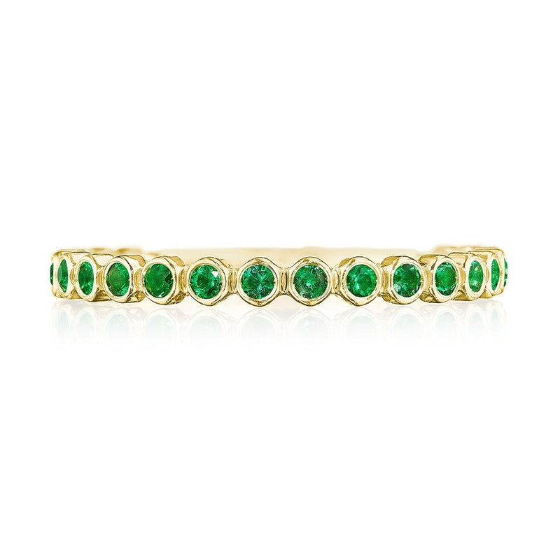 Round Bezel Droplet Wedding Band with Emerald