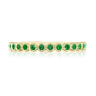 Round Bezel Droplet Wedding Band with Emerald