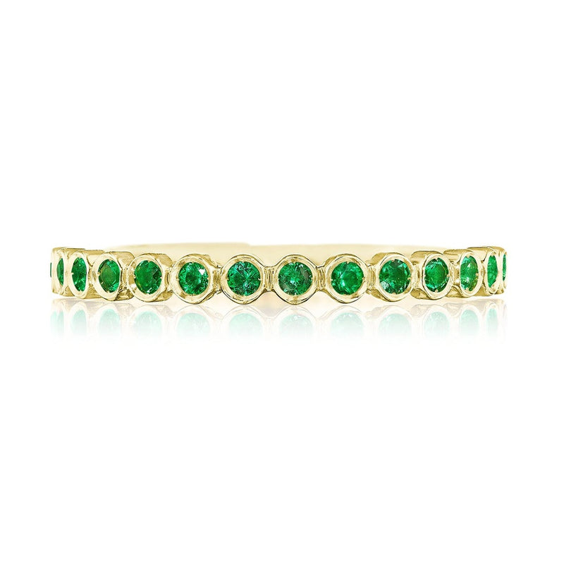 Round Bezel Droplet Wedding Band with Emerald