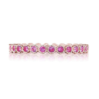 Round Bezel Droplet Wedding Band with Pink Sapphire