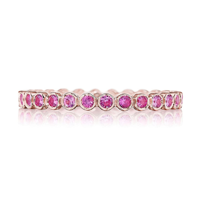 Round Bezel Droplet Wedding Band with Pink Sapphire in 14kt Rose Gold
