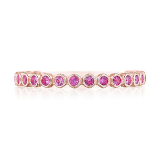 Round Bezel Droplet Wedding Band with Pink Sapphire in 14kt Rose Gold