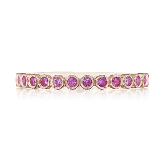 Round Bezel Droplet Wedding Band with Pink Sapphire
