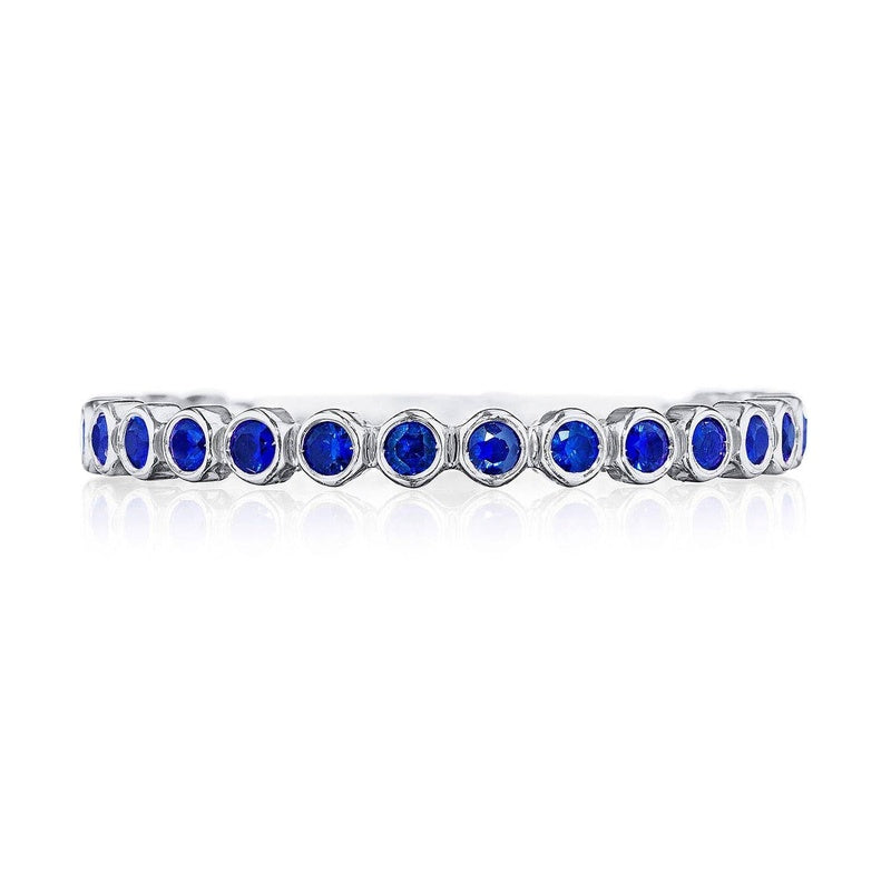 Round Bezel Droplet Wedding Band with Sapphire in 14kt White Gold