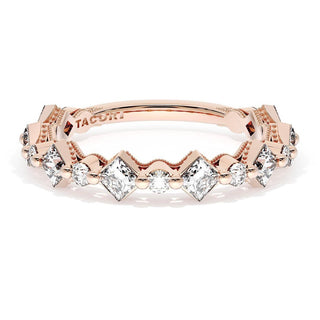 Carré and Round Diamond Wedding Band, 4.00mm
