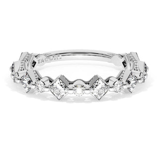 Carré and Round Diamond Wedding Band, 4.00mm