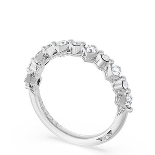 Carré and Round Diamond Wedding Band, 4.00mm