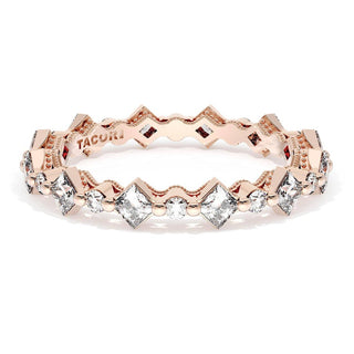 Carré and Round Diamond Wedding Band, 3.70mm
