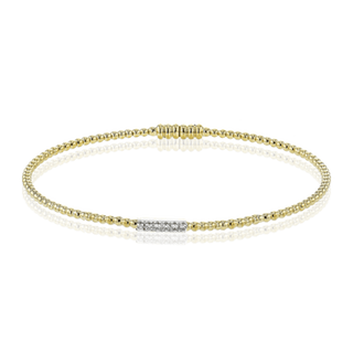 18K2T 6=.08CT BEAD/DIAMOND BANGLE