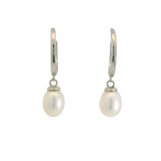 SILVER FW WHT PEARL DROP EARRINGS