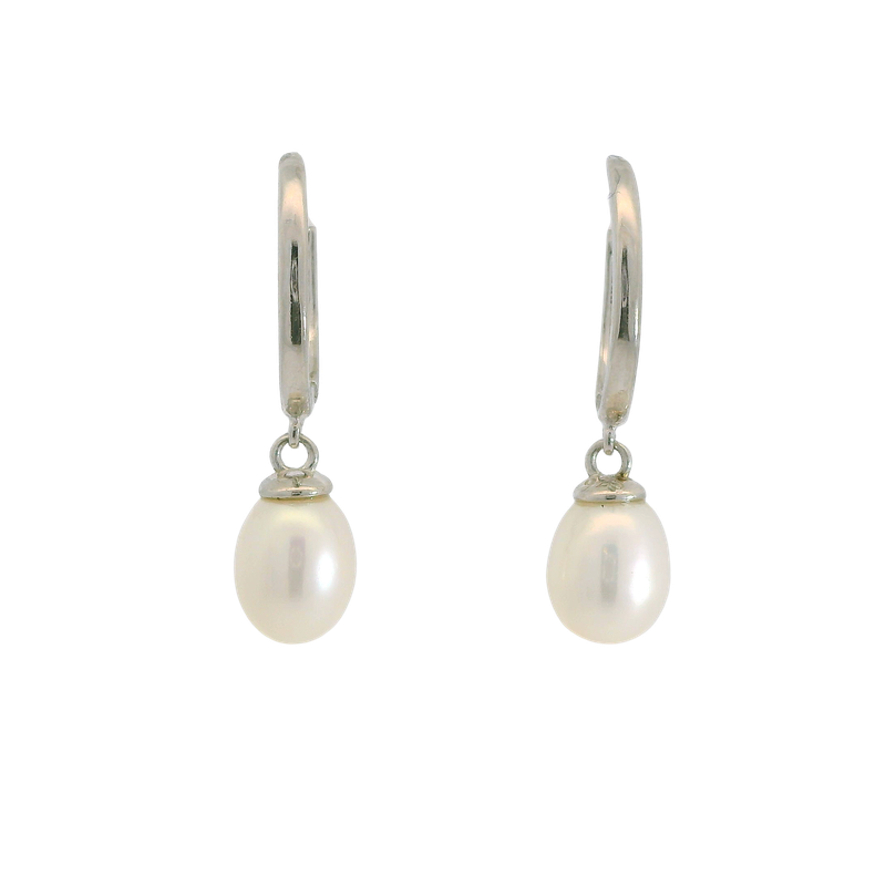 SILVER FW WHT PEARL DROP EARRINGS