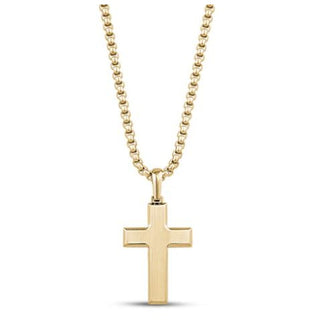 BEVELED EDGE GOLD CROSS PENDANT 24"
