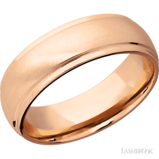 7 mm wide Domed Stepped Down Edges 14K Rose Gold band.