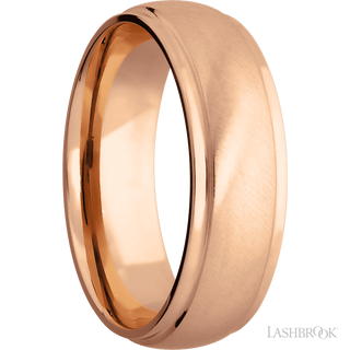 7 mm wide Domed Stepped Down Edges 14K Rose Gold band.