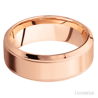 8 mm wide High Bevel Milgrain 14K Rose Gold band.