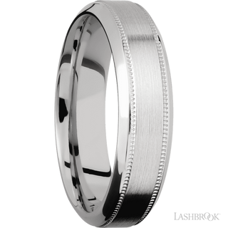 6 mm wide High Bevel Milgrain 14K White Gold band.