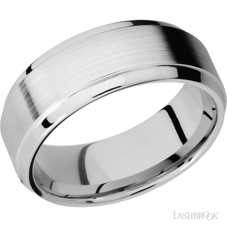8 mm wide Stepped Bevel 14K White Gold band.