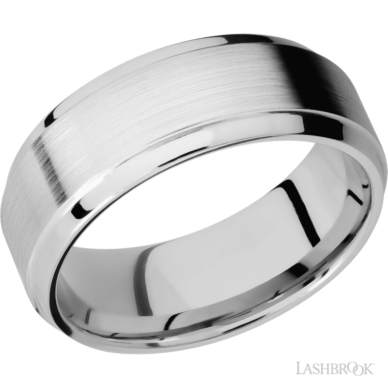 8 mm wide Stepped Bevel 14K White Gold band.