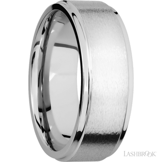 8 mm wide Flat Grooved Edges 14K White Gold band.