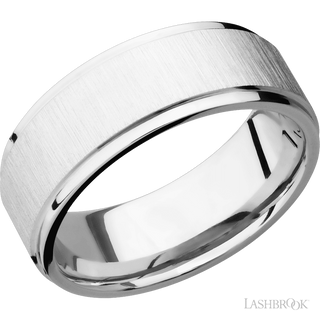 8 mm wide Flat Grooved Edges 14K White Gold band.