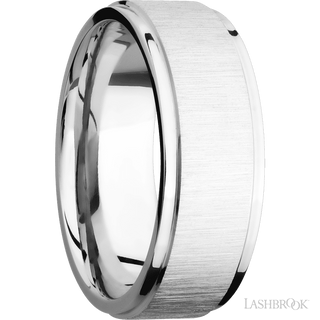 8 mm wide Flat Grooved Edges 14K White Gold band.