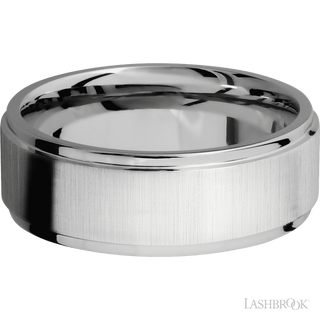8 mm wide Flat Grooved Edges 14K White Gold band.