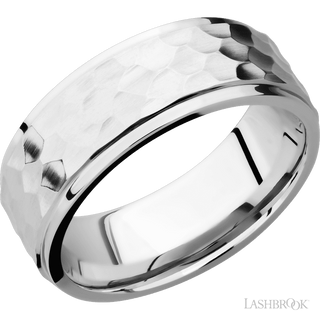 8 mm wide Flat Grooved Edges 14K White Gold band.
