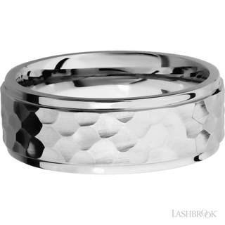 8 mm wide Flat Grooved Edges 14K White Gold band.