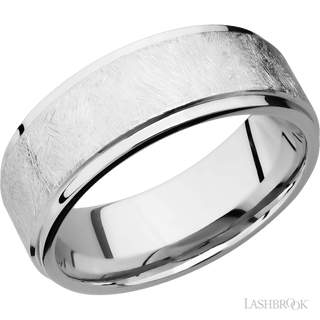 8 mm wide Flat Grooved Edges 14K White Gold band.