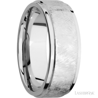 8 mm wide Flat Grooved Edges 14K White Gold band.