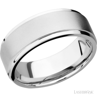 8 mm wide Flat Grooved Edges 14K White Gold band.