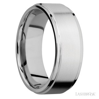 8 mm wide Flat Grooved Edges 14K White Gold band.