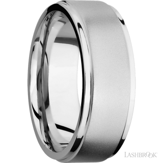 8 mm wide Flat Grooved Edges 14K White Gold band.